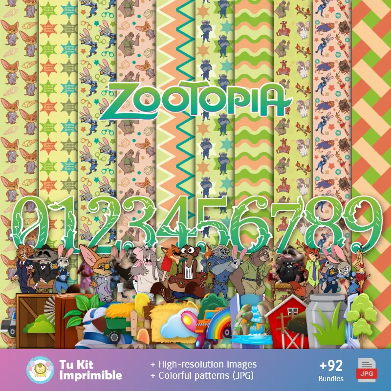 Números Temáticos | Motifs et textures Zootopia - Scrapbook et kits de fête