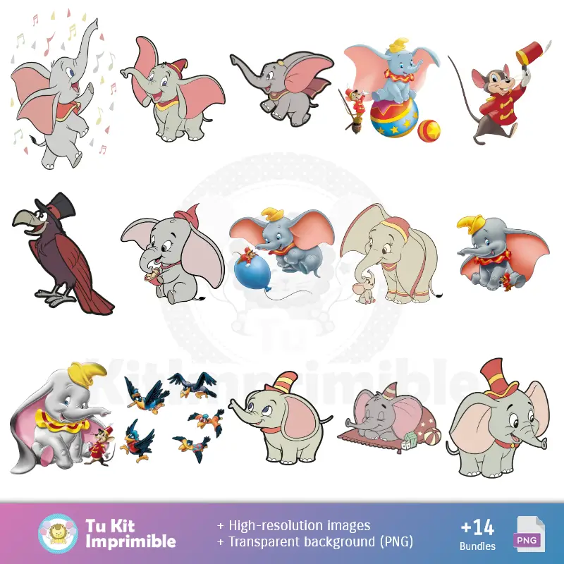 Personajes | Modelli e texture Dumbo - Scrapbook e kit partito