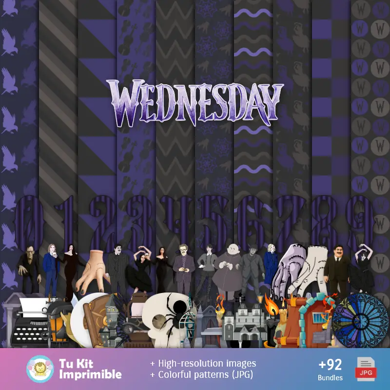 Modelli e texture Merlina - Scrapbook e kit partito