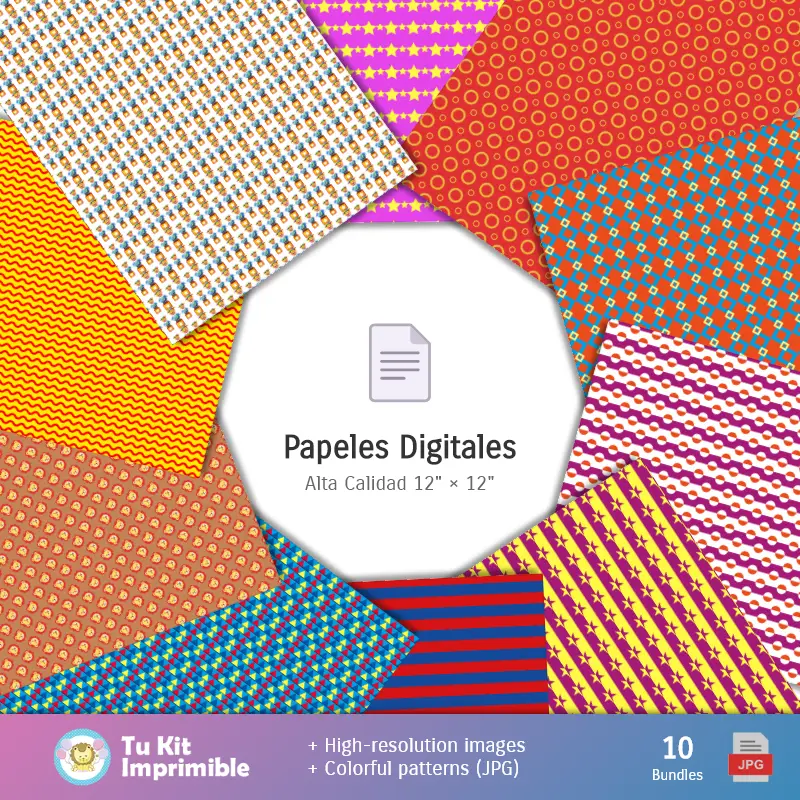 Collages | Modello e texture Circus Clowns - Scrapbook e kit partito