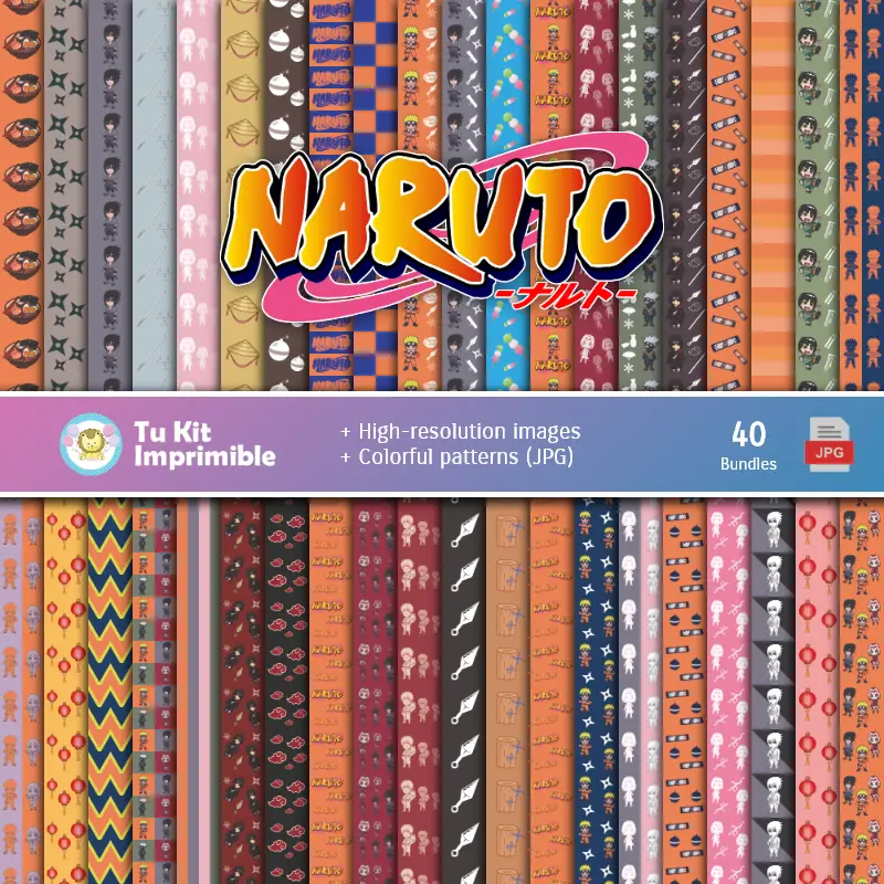 Naruto Digital Paper Set - Fontane per Fiestas e Scrapbooking