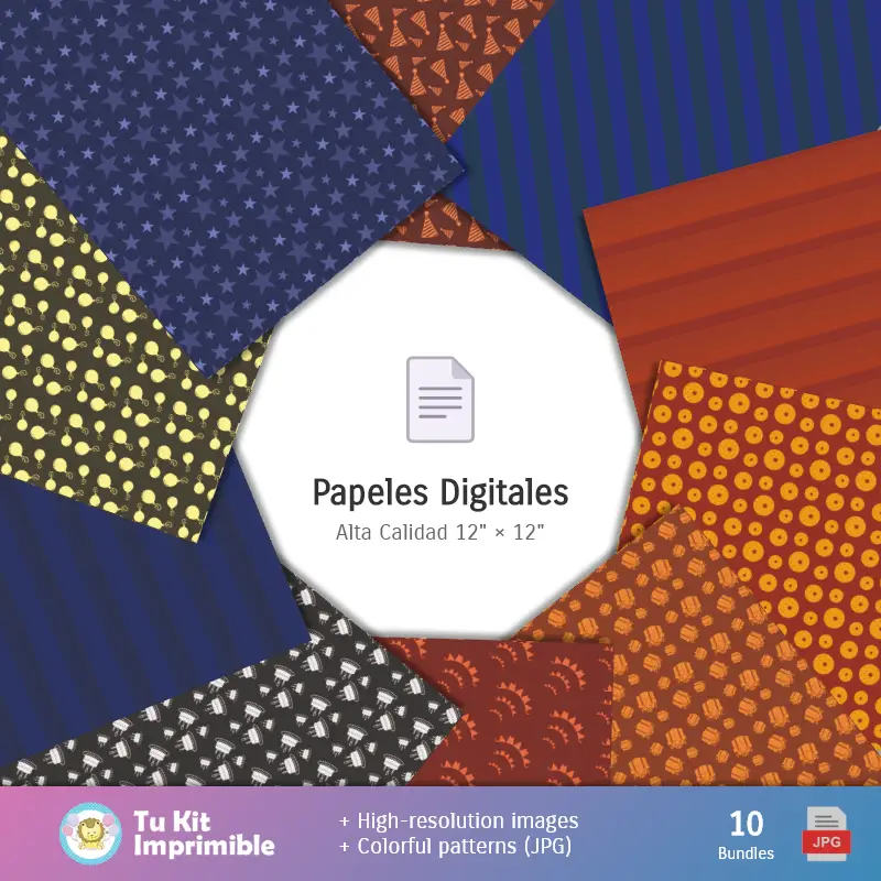 Números Temáticos | Neon Festivals - Digital Decor Papers