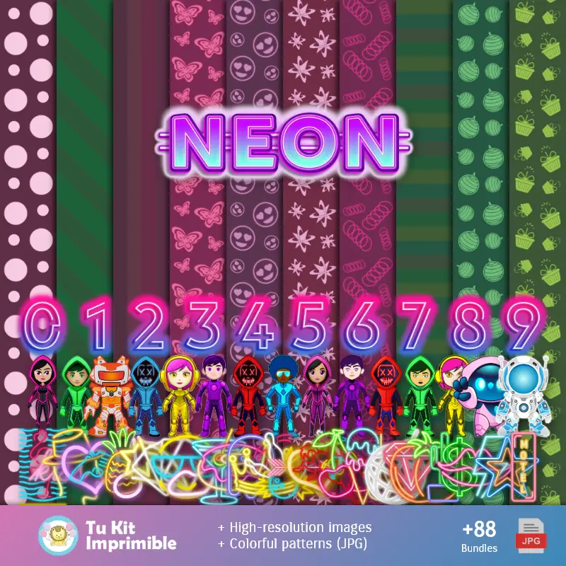 Neon Fiesta Patterns and Textures - Scrapbook and Party Kits