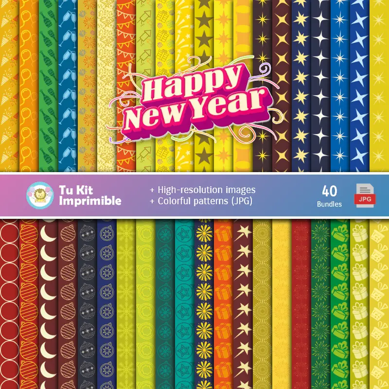 Set di carta digitale di anno nuovo - Fondazioni e Scrapbooking