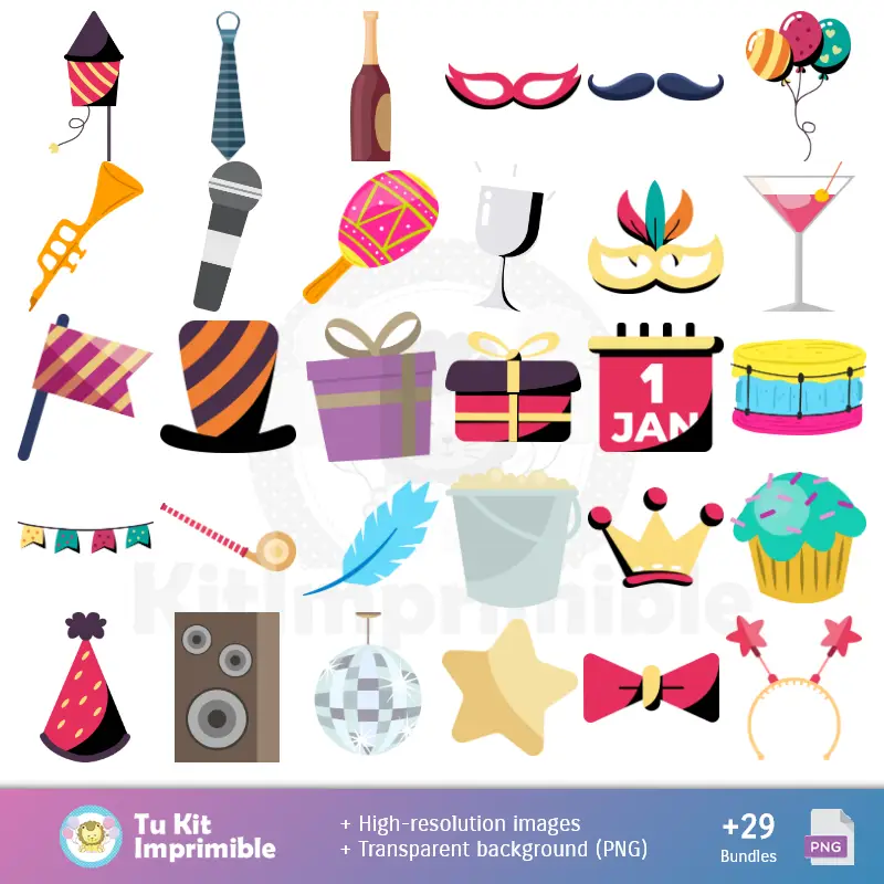 Accesorios | Modelli e texture di anno nuovo - Scrapbook e kit di partito