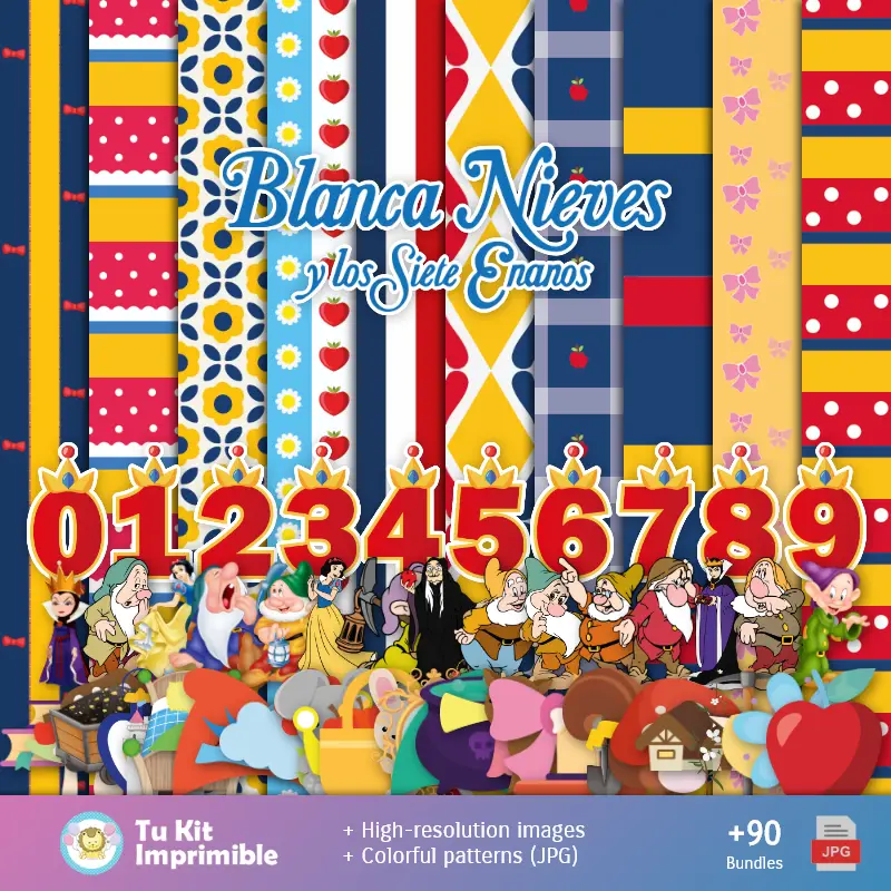 Padrões e Texturas Branca Neves e Os 7 Enanitos - Kits de Scrapbook e Festas
