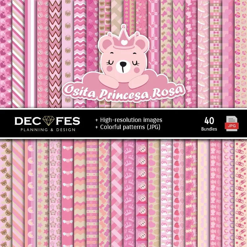 Fondos | Osito Rosa Digital Paper Set - Fontane per Fiestas e Scrapbooking