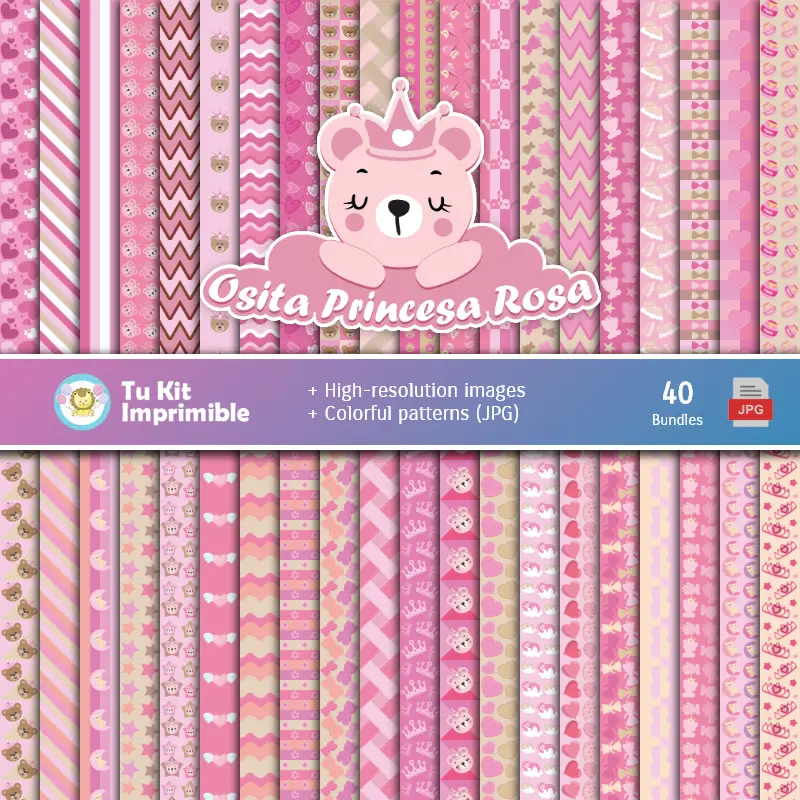 Osito Rosa Digital Paper Set - Fontane per Fiestas e Scrapbooking