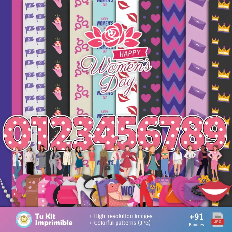 Padrões e Texturas para o Dia da Mulher - Kits para Scrapbook e Festas