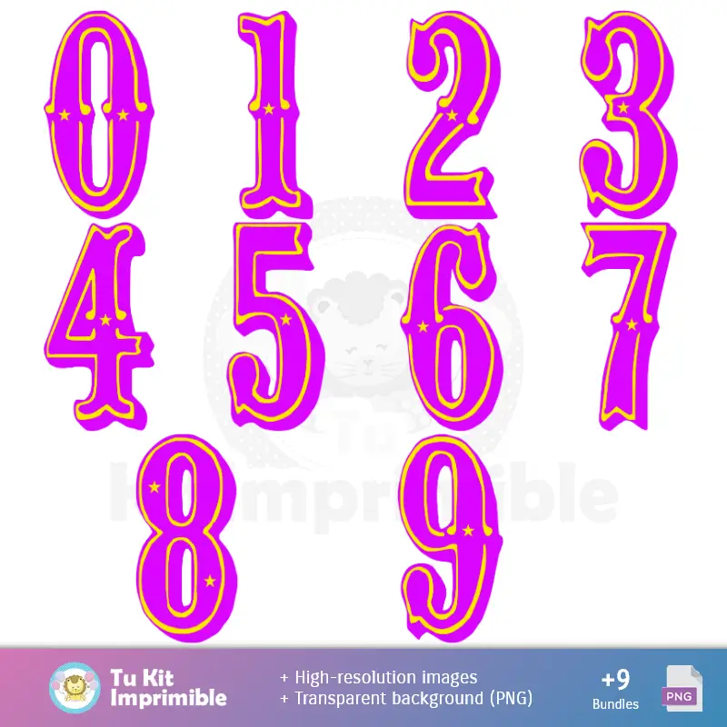 Números Temáticos | Fundos Circo Payasos - Papel Digital para Decoração