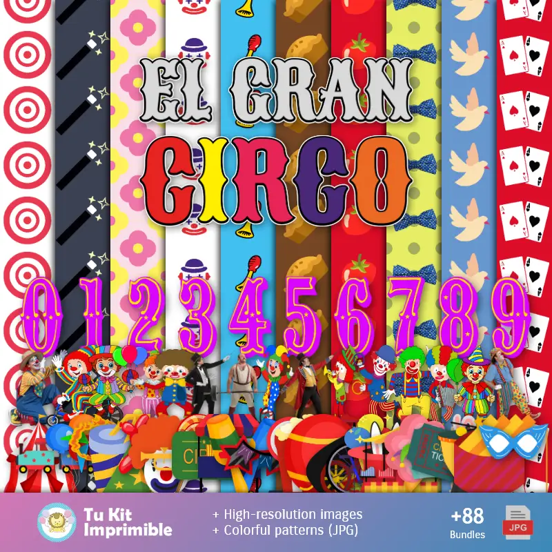 Fundos Circo Payasos - Papel Digital para Decoração