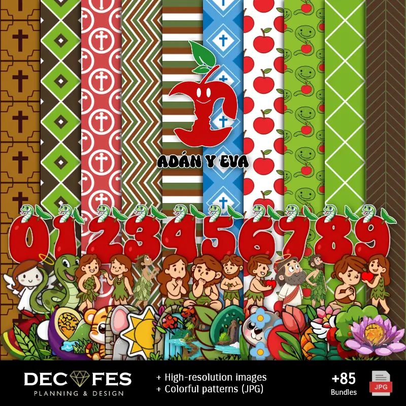 数字纸 Adam and Eve - 可打印为Scrapbook和DIY