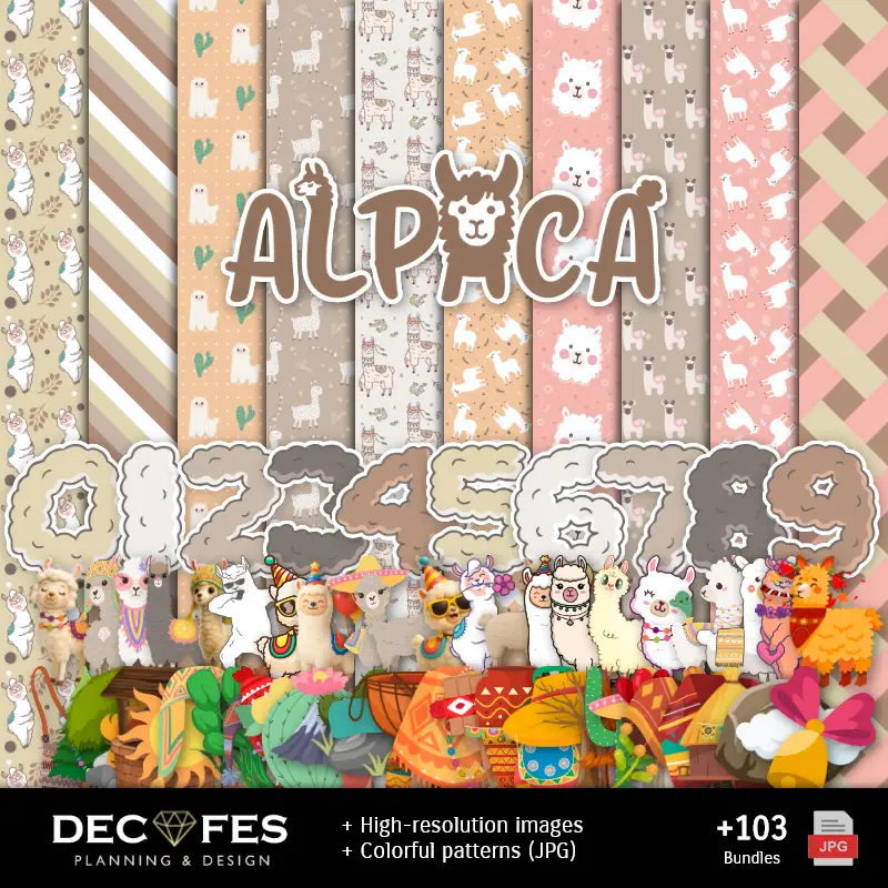 Alpaca 数字纸 - 可打印为 Scrapbook 和 DIY