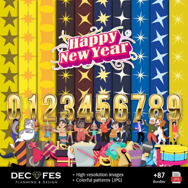 Papel Digital Año Nuevo - Imprimibles para Scrapbook y DIY