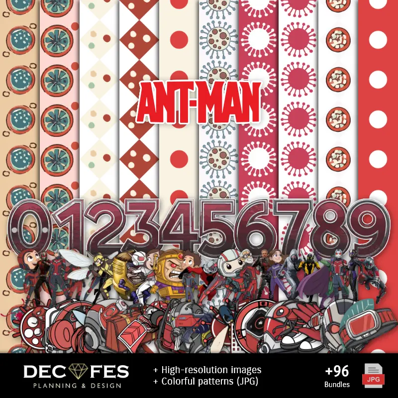 Números Temáticos | Papel Digital Ant-Man - Imprimibles para Scrapbook y DIY