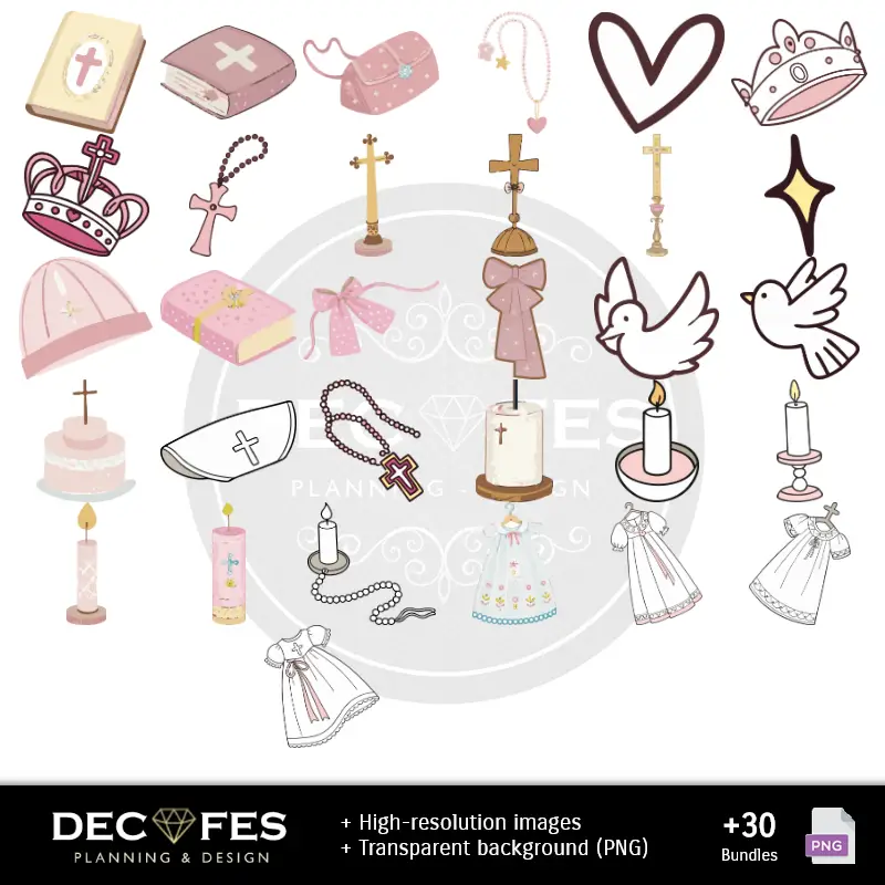 Accesorios | Papel Digital Bautizo Niña - Imprimibles para Scrapbook y DIY