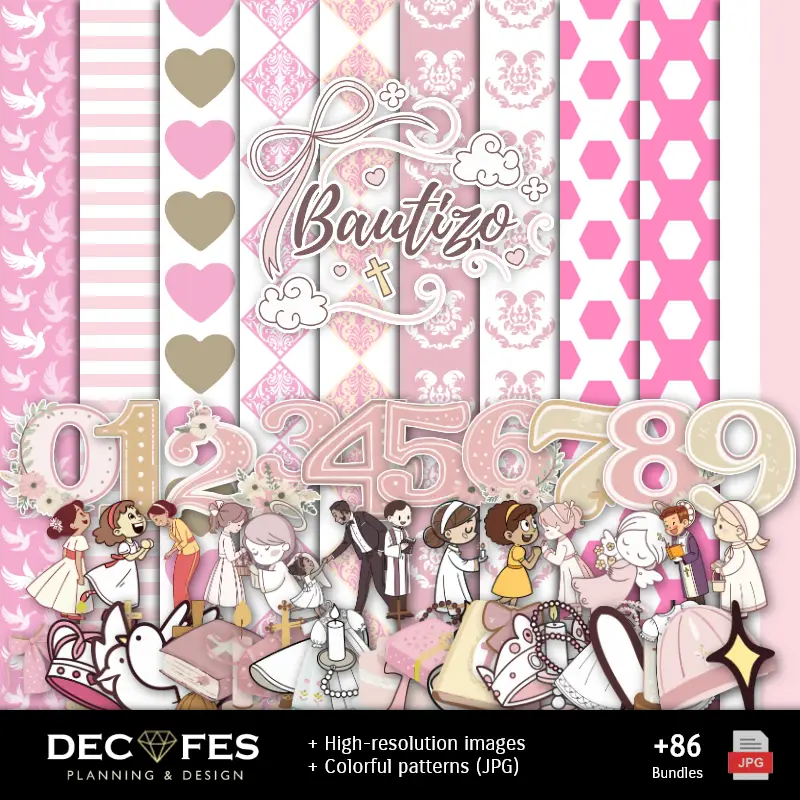 Fondos | Papel Digital Bautizo Niña - Imprimibles para Scrapbook y DIY
