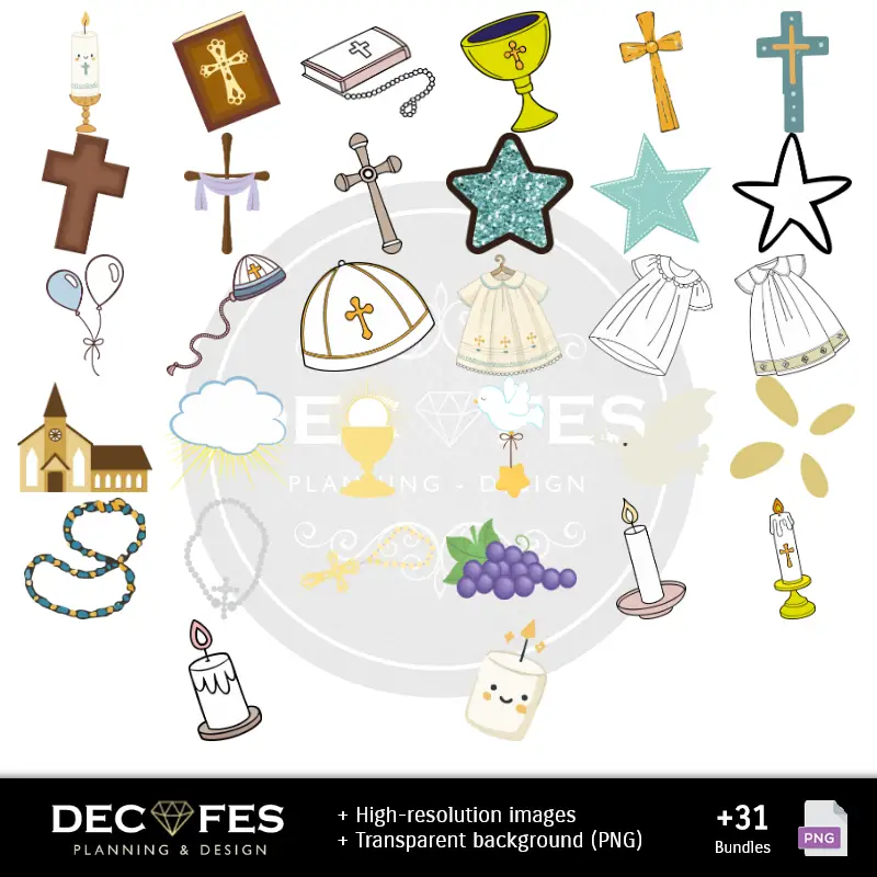 Accesorios | Papel Digital Bautizo Niño - Imprimibles para Scrapbook y DIY