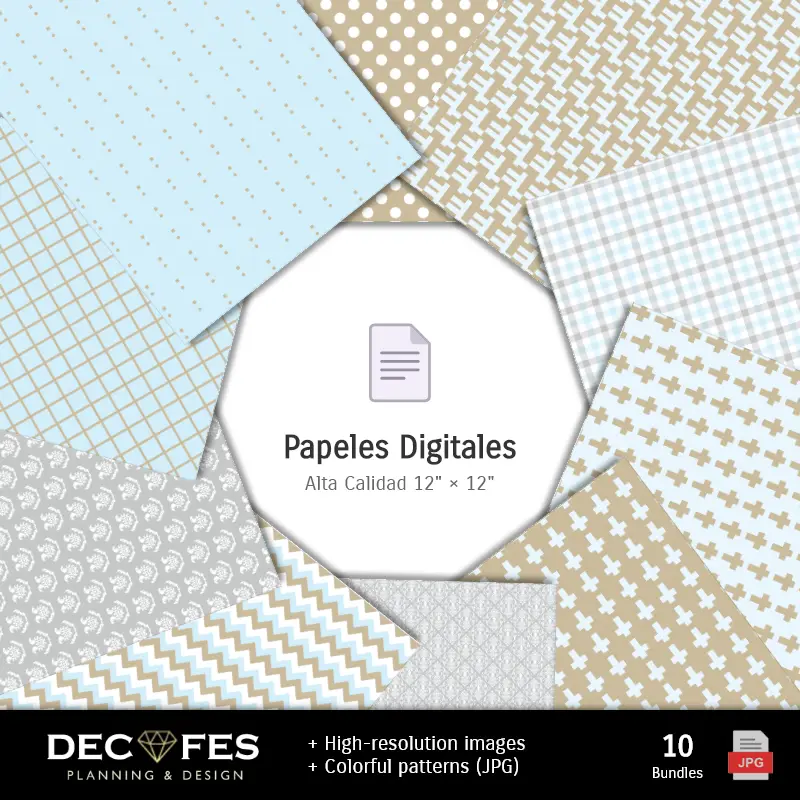 Collages | Papel Digital Bautizo Niño - Imprimibles para Scrapbook y DIY