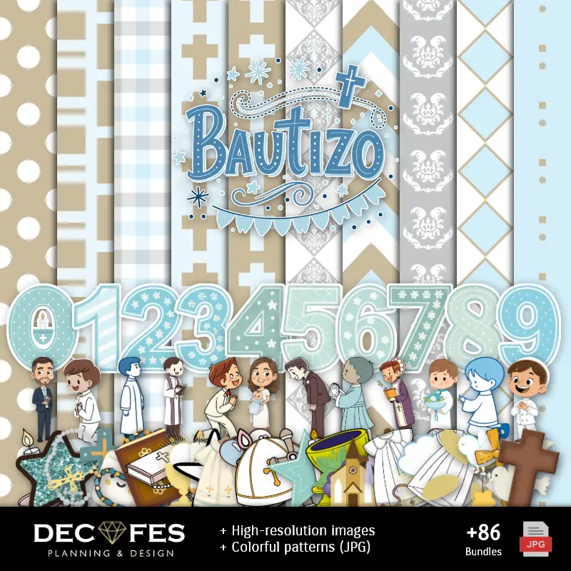 Papel Digital Bautizo Niño - Imprimibles para Scrapbook y DIY