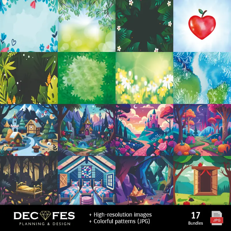 Números Temáticos | Snow and 7 Dwarf Digital Paper - 可打印为Scrapbook和DIY