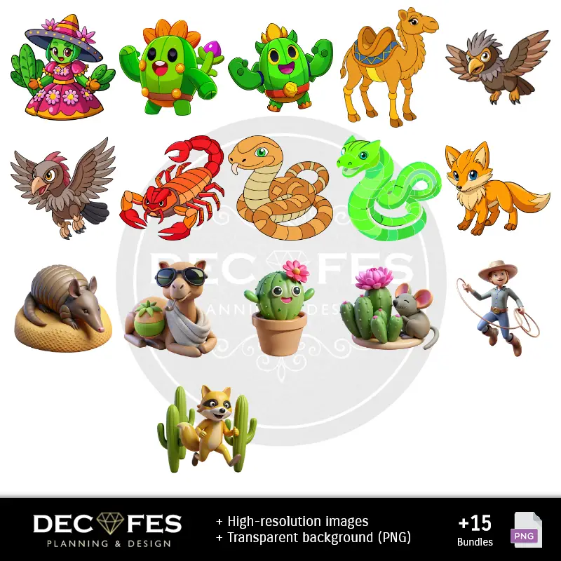 Personajes | Papel Digital Cactus - Imprimibles para Scrapbook y DIY