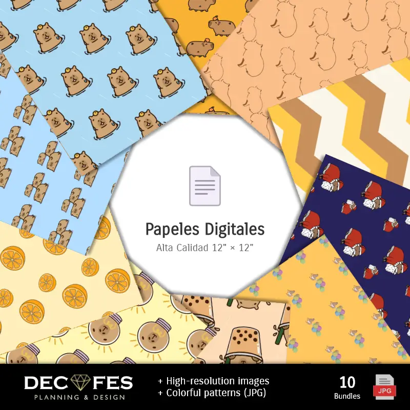 Números Temáticos | Papel Digital Capibara - Imprimibles para Scrapbook y DIY