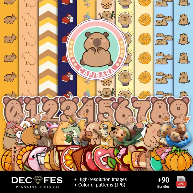 Accesorios | Papel Digital Capibara - Imprimibles para Scrapbook y DIY