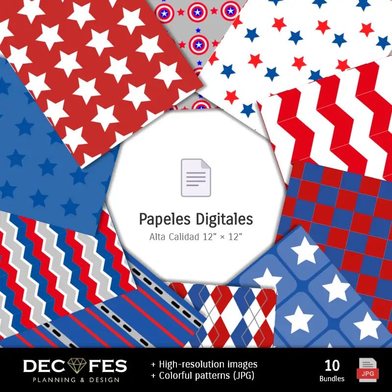 Collages | Papel Digital Capitán América - Imprimibles para Scrapbook y DIY