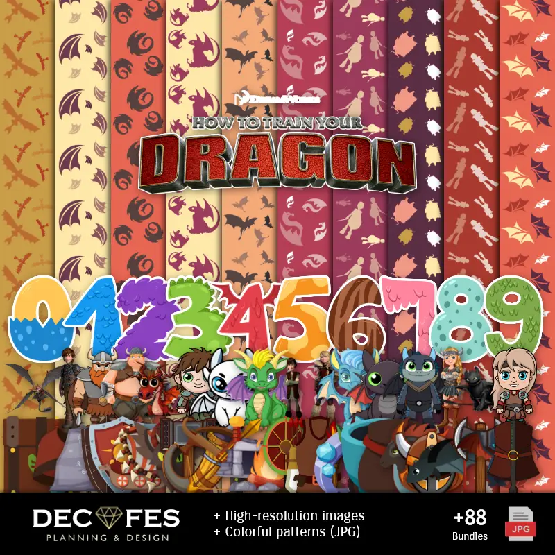 Papel Digital Cómo Entrenar a tu Dragón - Imprimibles para Scrapbook y DIY