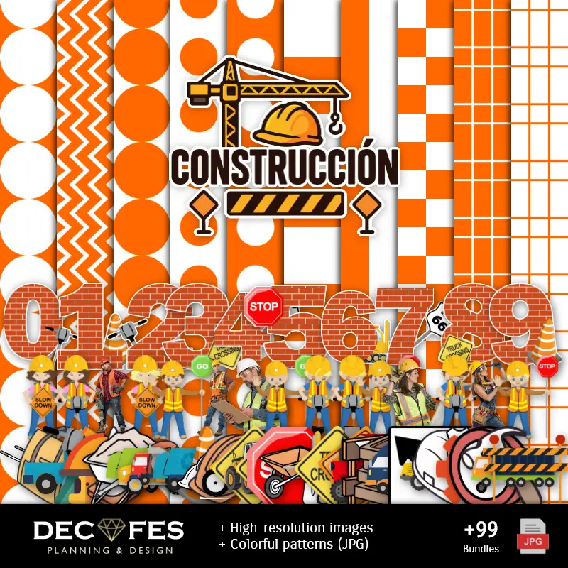 Papel Digital Construcción - Imprimibles para Scrapbook y DIY