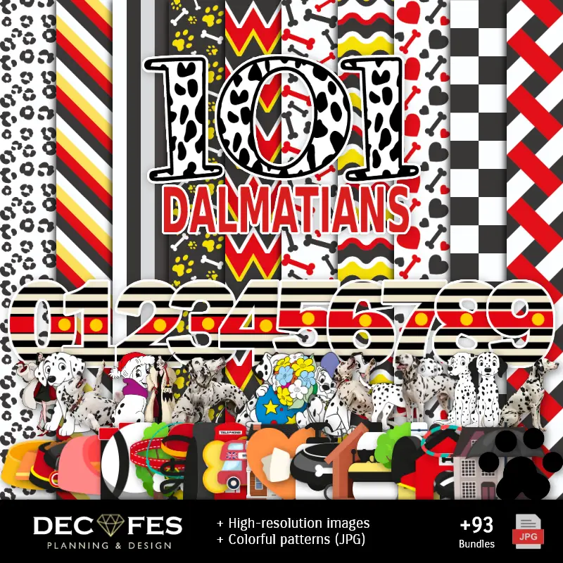 Números Temáticos | Digital Dalmatas Paper - 可打印为Scrapbook和DIY