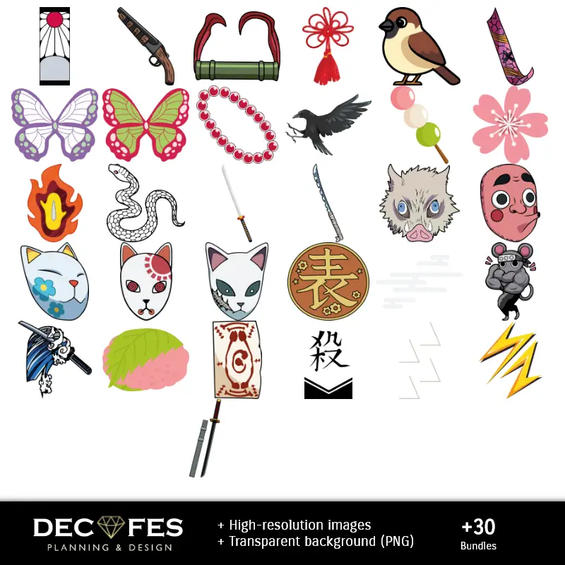 Accesorios | Papel digital Demon Slayer - Imprimíveis para scrapbooking e projetos DIY