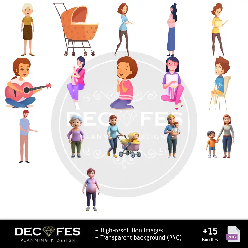 Personajes | Papel Digital Día de la Madre - Imprimibles para Scrapbook y DIY