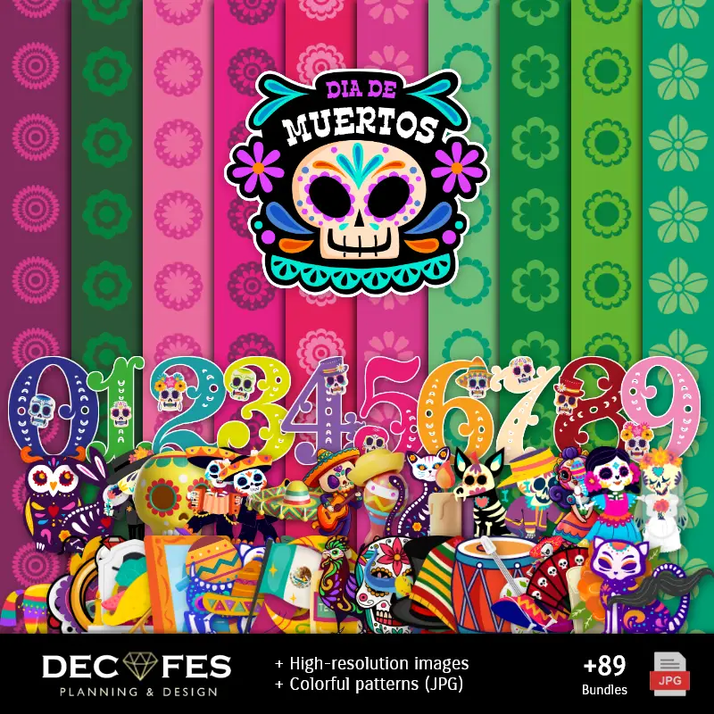 Papel Digital Día de los Muertos - Imprimibles para Scrapbook y DIY