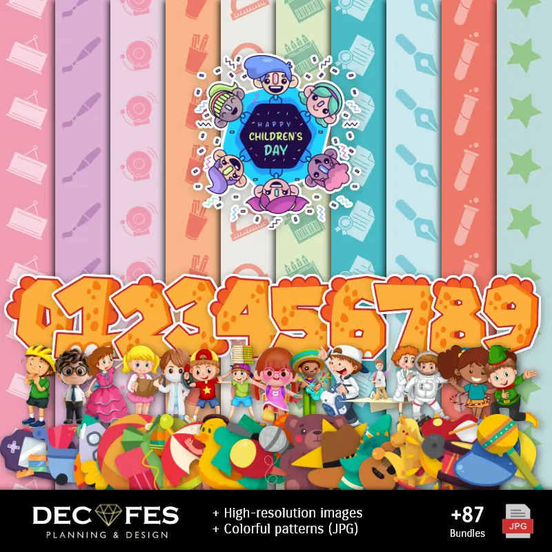 Papel Digital Día del Niño - Imprimibles para Scrapbook y DIY