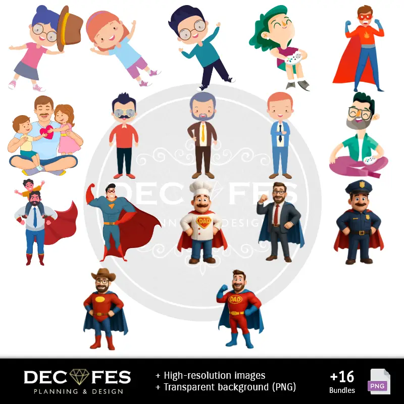 Personajes | Papel Digital Día del Padre - Imprimibles para Scrapbook y DIY