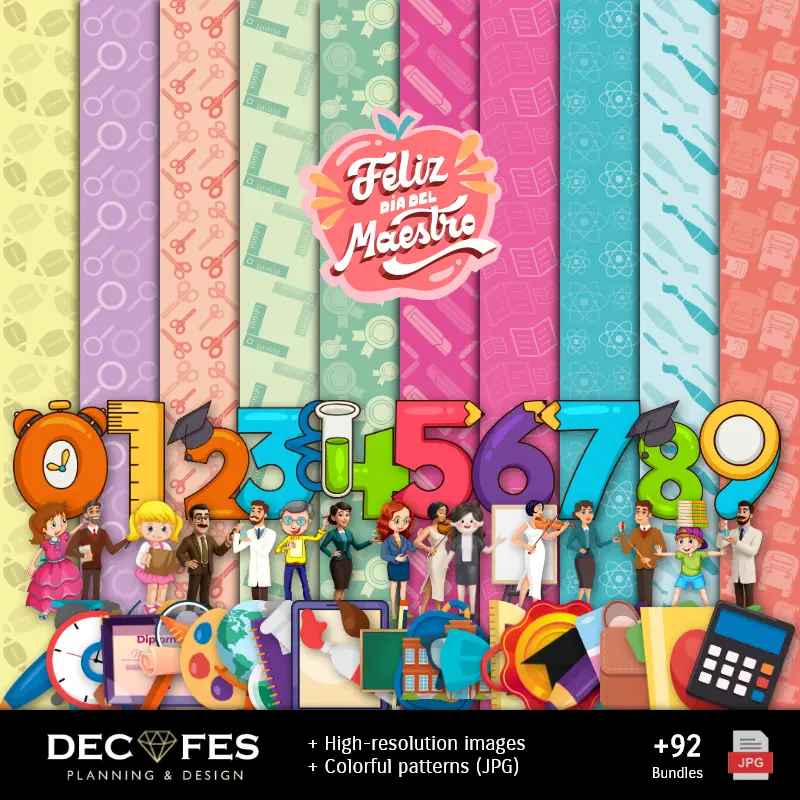 Papel Digital Día del Profesor - Imprimibles para Scrapbook y DIY