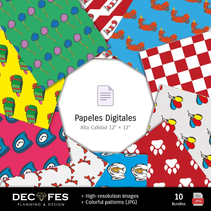 Collages | Papel Digital El Gato Ensombrerado - Imprimibles para Scrapbook y DIY