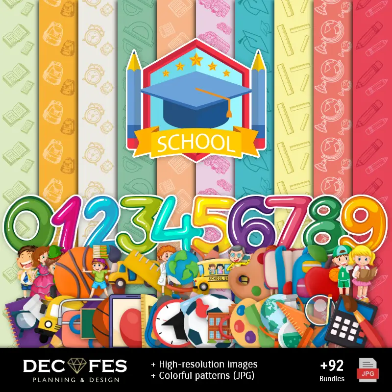 Papel Digital Escuela - Imprimibles para Scrapbook y DIY