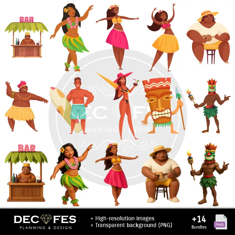 夏威夷Aloha数字党纸 -- -- 可打印为Scrapbook和DIY