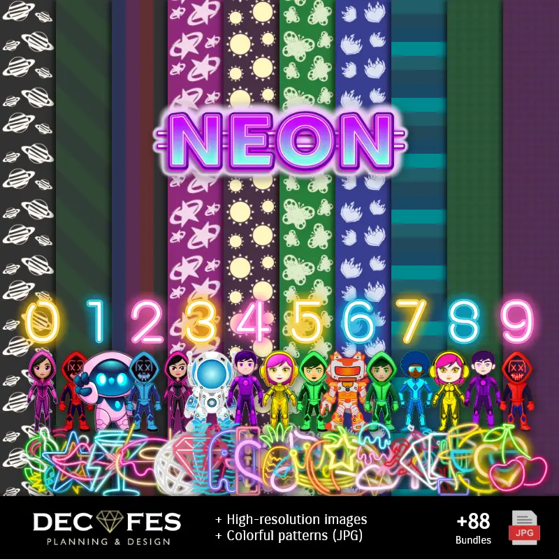 Fondos | Papel Digital Fiesta Neón - Imprimibles para Scrapbook y DIY