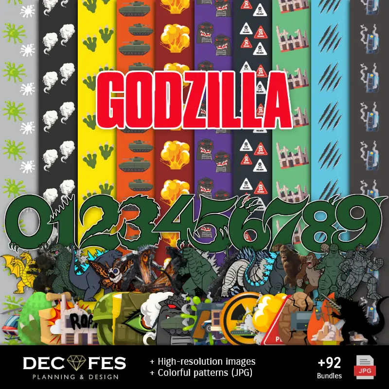 Papel Digital Godzilla - Imprimibles para Scrapbook y DIY