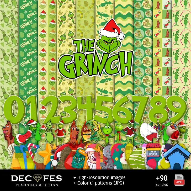Grinch 数字纸 -- -- 可打印为Scrapbook和DIY