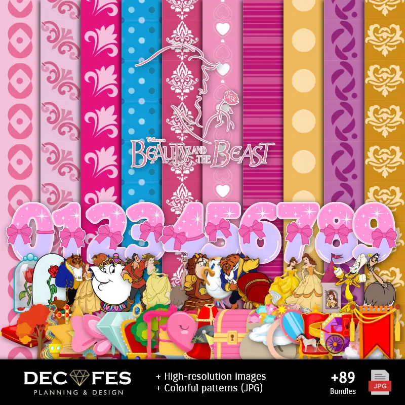 Accesorios | Papel Digital La Bella y La Bestia - Imprimibles para Scrapbook y DIY