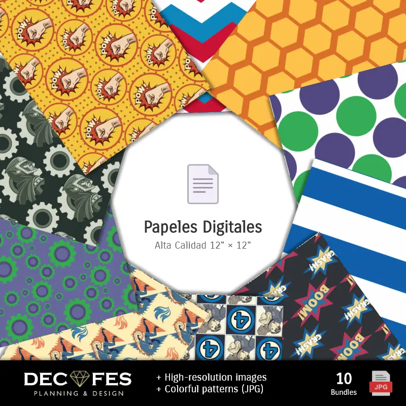 Números Temáticos | Papel Digital Los 4 Fantásticos - Imprimibles para Scrapbook y DIY