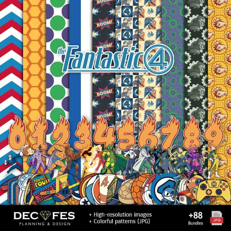 Papel Digital Los 4 Fantásticos - Imprimibles para Scrapbook y DIY