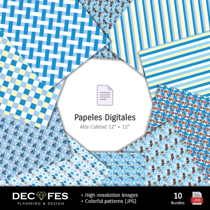 Papel Digital Los Pitufos - Imprimibles para Scrapbook y DIY