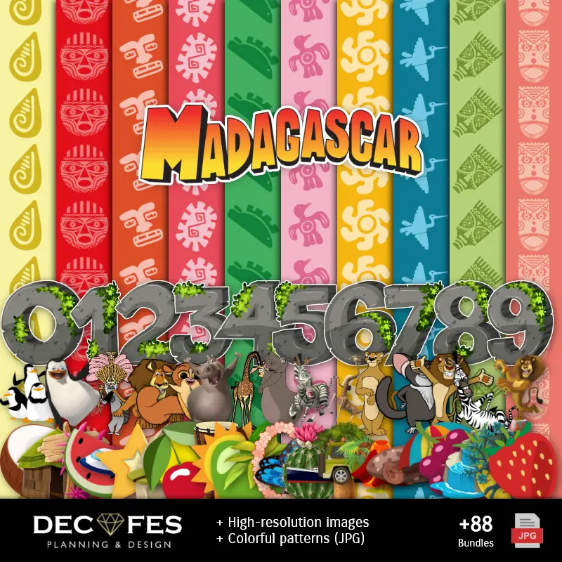 Papel Digital Madagascar - Imprimibles para Scrapbook y DIY