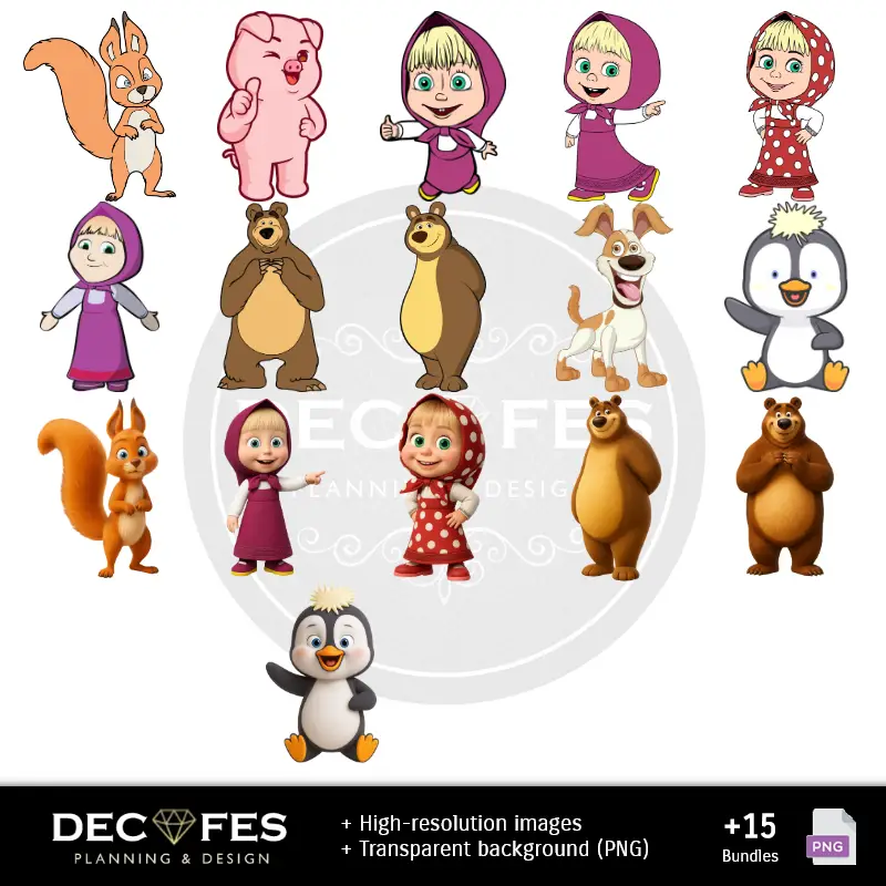 Personajes | Papel Digital Masha y el Oso - Imprimibles para Scrapbook y DIY